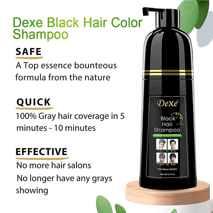 Dexe Hair Dye Shampoo 14.1 Fl Oz, Gray Hair Coverage, Black Hair Dye, Hair Color Shampoo, Black Hair Shampoo for Men & Women