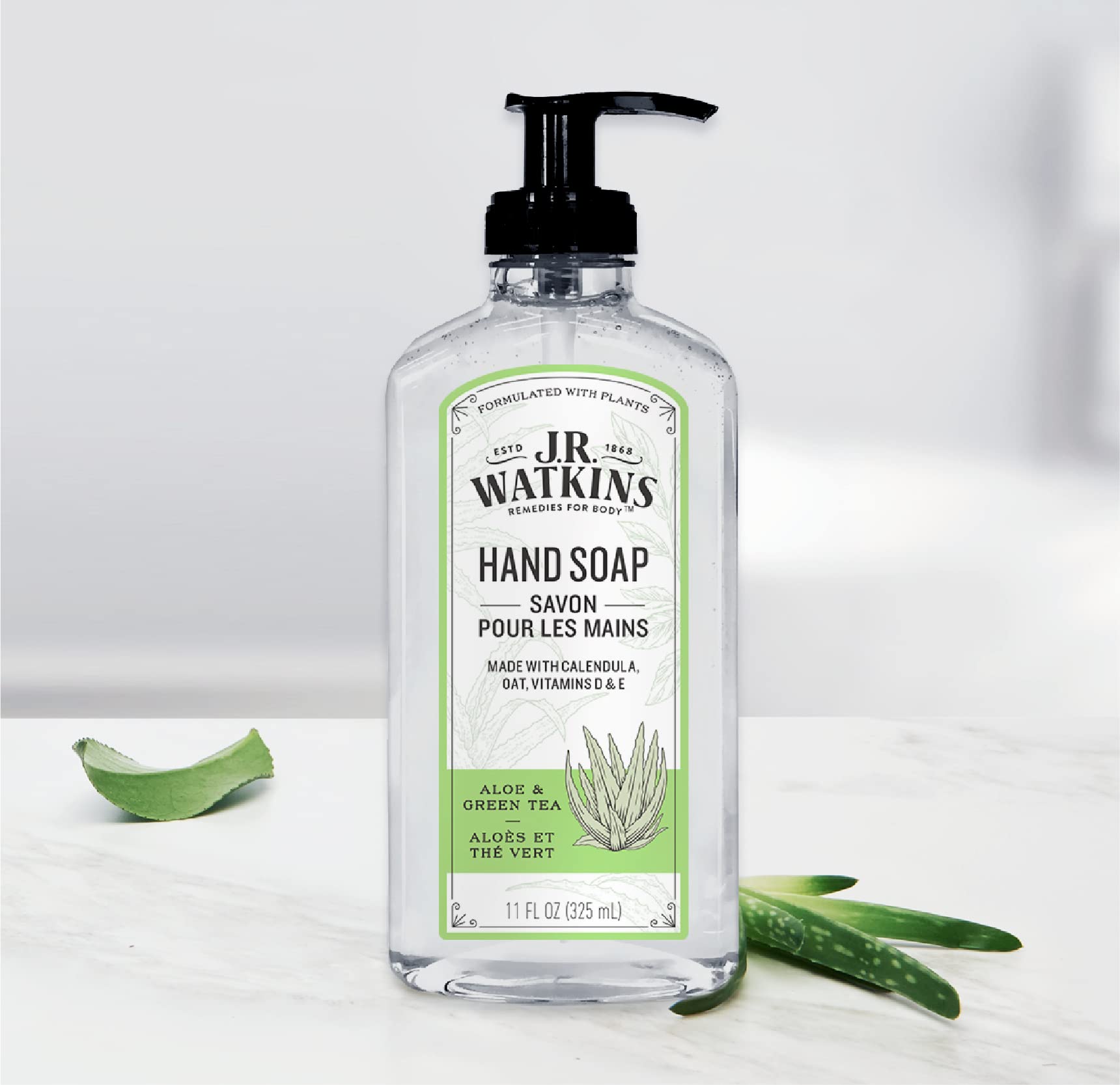 J.R. Watkins Liquid Hand Soap 11 Oz Hand & Foot Care Aloe & Green Tea AD