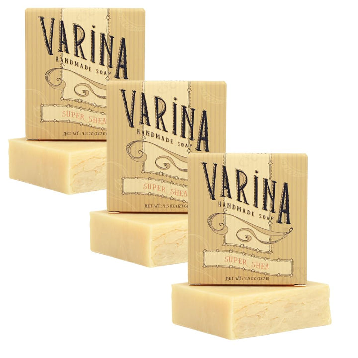 Varina Organic Super Shea Bar Soap - Gentle Cleansing for Sensitive Skin, Unscented - 3 Pack