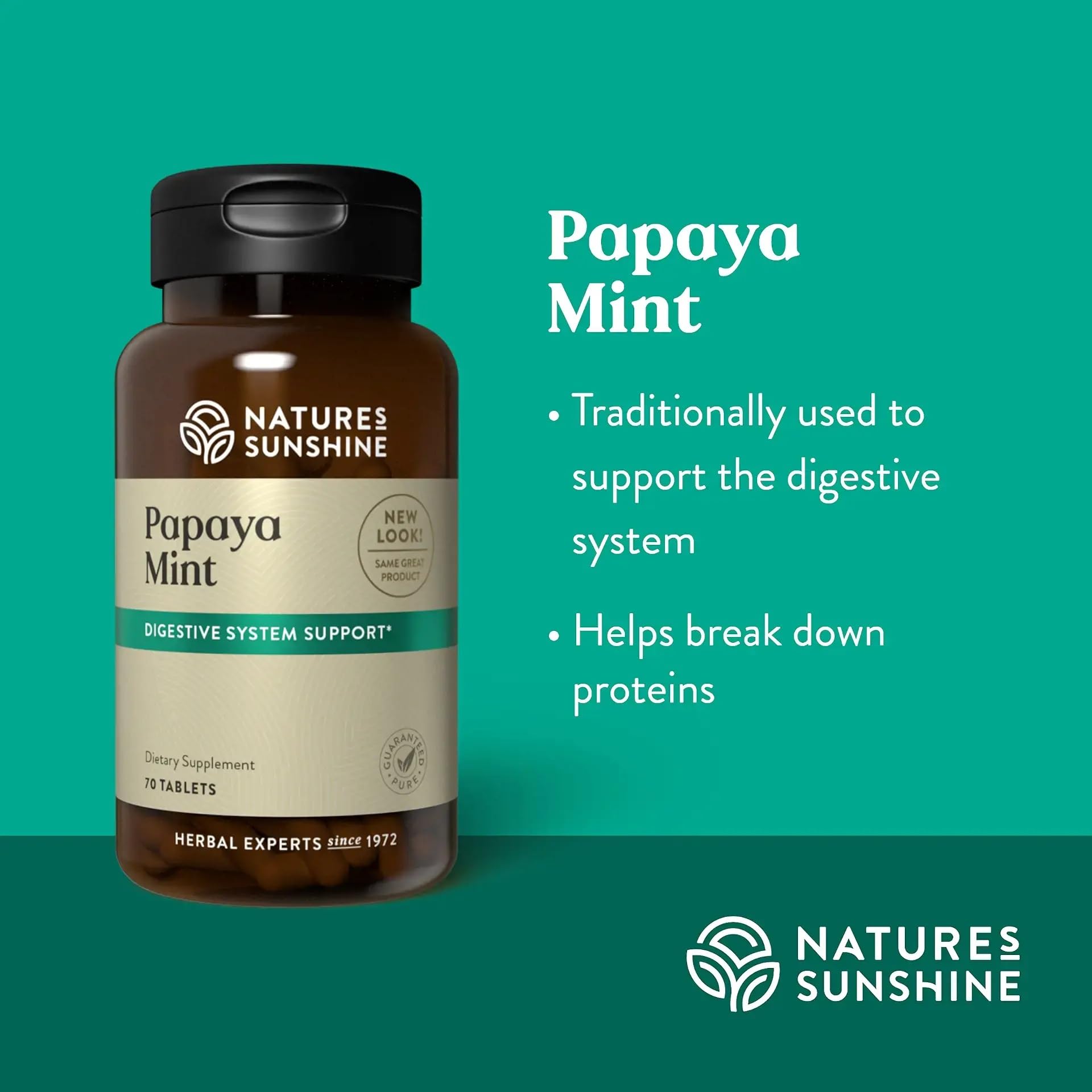 Nature's Sunshine Papaya Mint, 70 Chewable Tablets | Natural Mints with Powerful Papain Helps Digest Protein and Provides Digestion Relief