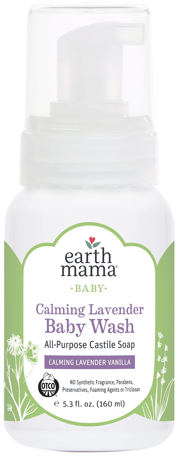 Earth Mama Calming Lavender Baby Wash with Gentle Castile Soap for Sensitive Skin, 5.3-Fluid Ounce