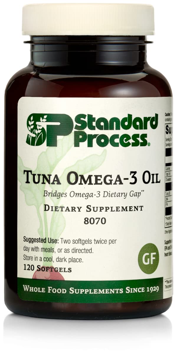 Standard Process Inc. Tuna Omega-3 Oil EPA and DHA - Whole Food Support, Brain Health and Brain Support, Eye Health, Skin Health and Hair Health with Tuna Oil - Gluten Free - 120 Softgels
