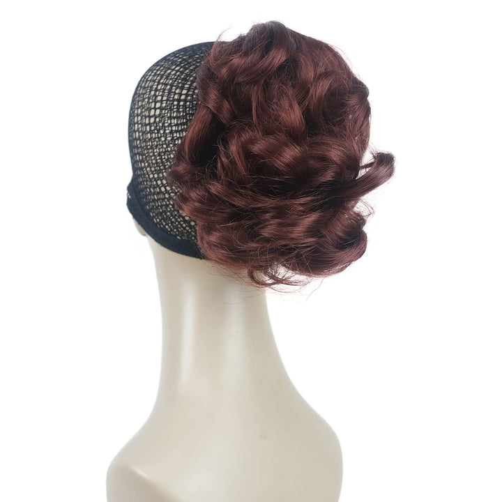 Lydell Short Ponytail Hair Extensions Wavy Curly Synthetic Hairpiece with Jaw Claw (131 Burgundy Red)
