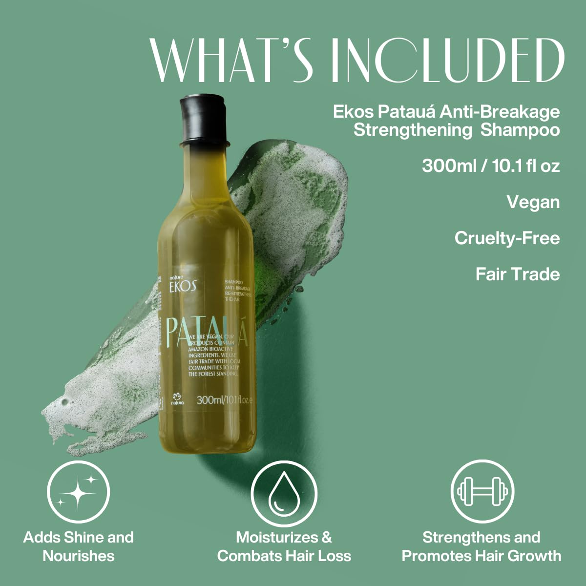 natura - Ekos Patauá Hair Anti-Breakage Re-Strengthening Shampoo - Prevent Hair Loss - Fortify Roots & Strands - Vegan Hair Care - Brazilian Beauty Secrets - Personal & Self Care - 10.1 fl oz (300ml)