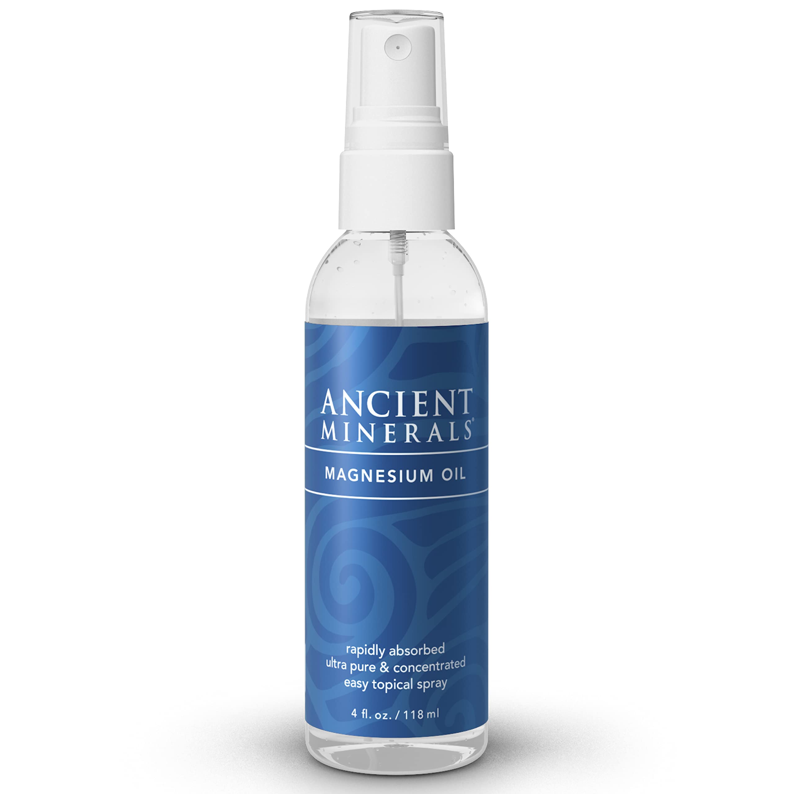 Ancient Minerals Magnesium Oil Spray Bottle of Pure Genuine Zechstein Magnesium Chloride - Topical Magnesium for Skin Application (4fl oz)