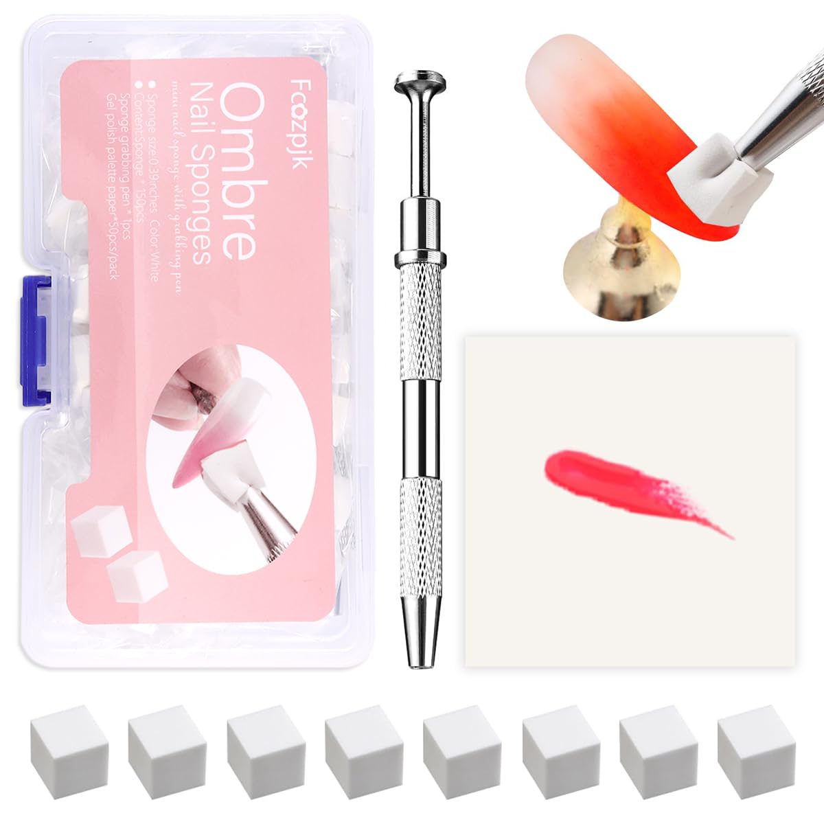 Fcozpjk 150Pcs Soft Nail Sponges for Ombre Mini Nail Art Sponges With Grabbing Pen Aura Nail Gradient Brush for Gel Nail Polish Sponge With 50pcs Disposable Gel Polish Palette Paper