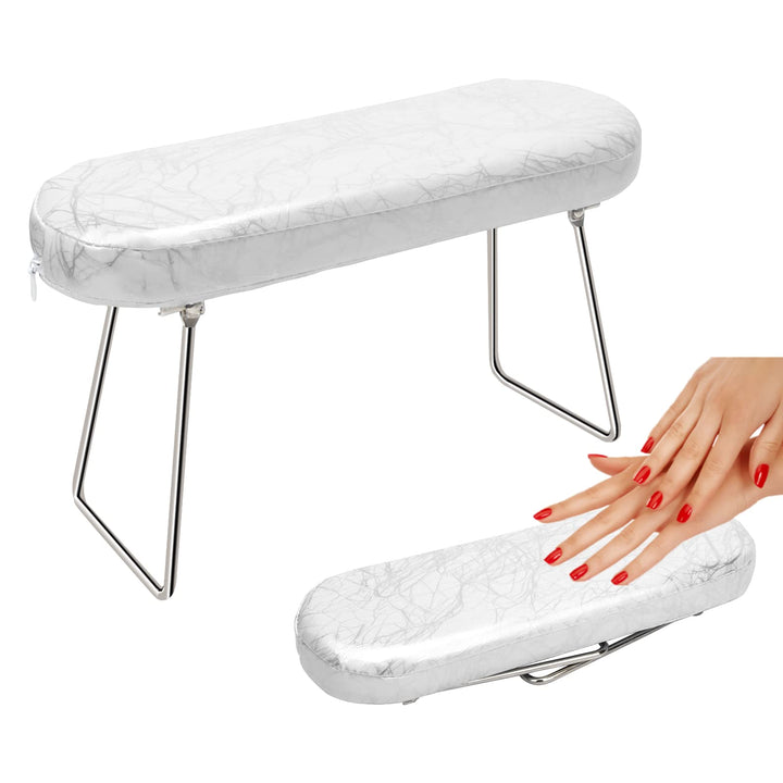 Coldairsoap Nail Pillow Hand Rest with Bracket, Professional Manicure Arm Stand Holder for Nails Art DIY Foldable Microfiber Leather Nail Hand Rest Cushion for Nail Salon Technician (Creamy white)