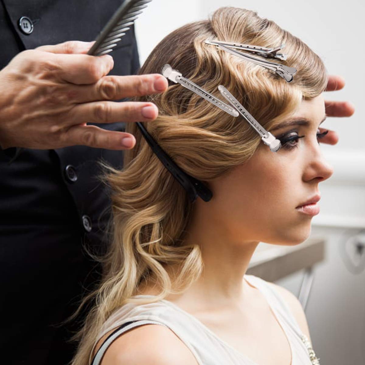 Alligator Hair Clips Metal Duck Bill Hair Clips for Styling - with Holes Professional Sectioning Clips for Salon and Women Girls Accessories Silver