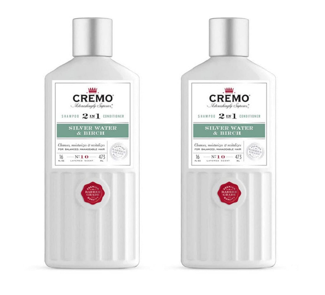 Cremo Barber Grade Silver Water & Birch 2-in-1 Shampoo & Conditioner, 16 Oz (2-Pack)