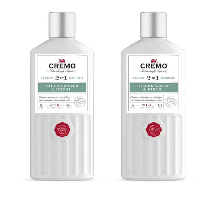Cremo Barber Grade Silver Water & Birch 2-in-1 Shampoo & Conditioner, 16 Oz (2-Pack)
