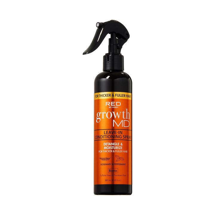 Red by Kiss Growth MD Leave-In Conditioning Spray, Lightweight Detangle Moisturize & Strengthen, 5X Menthol Biotin, Panthenol & Niacinamide for Thicker Fuller Hair, Vegan Formula & Cruelty Free, 8 oz
