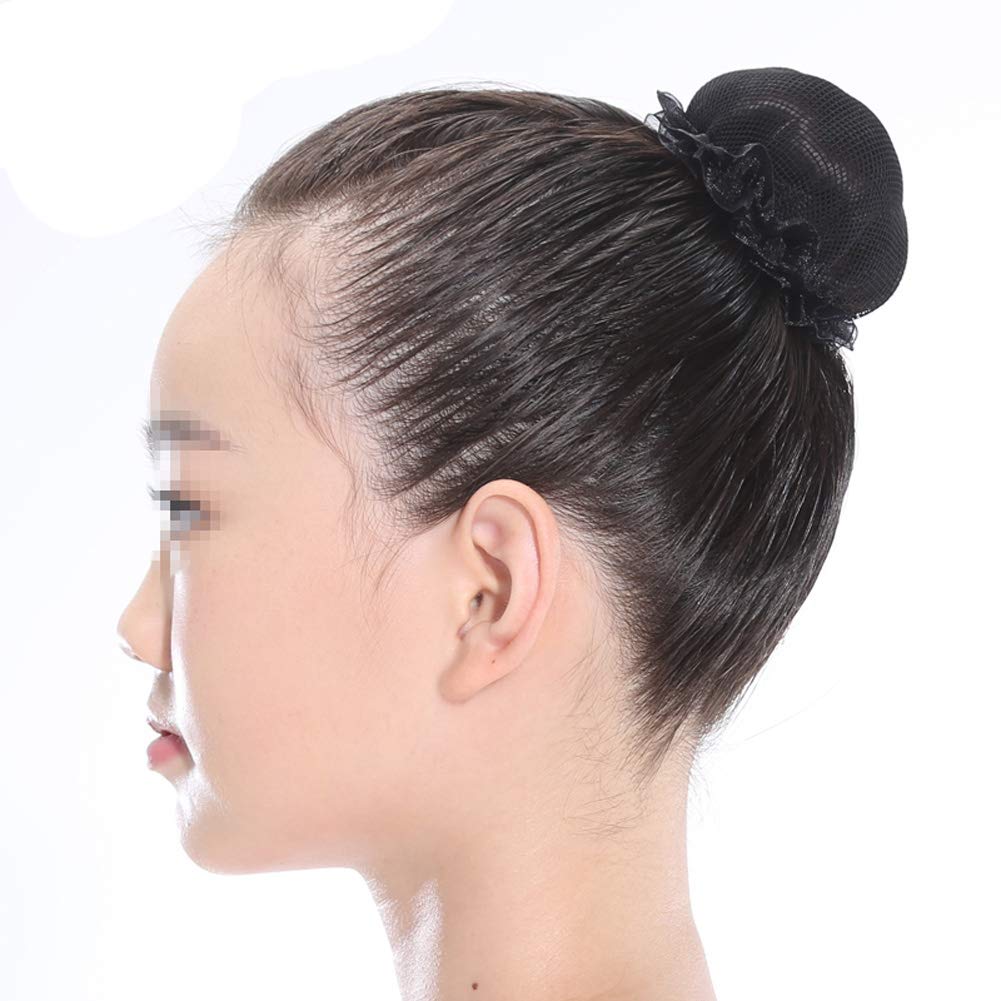 mollensiuer 8Pcs Reusable Bun Hair Nets Elastic Flower Edge Hairnet For Ballet Bun Cover Dance Skating Gymnastics Performance Dancers Hair Accessories, Black