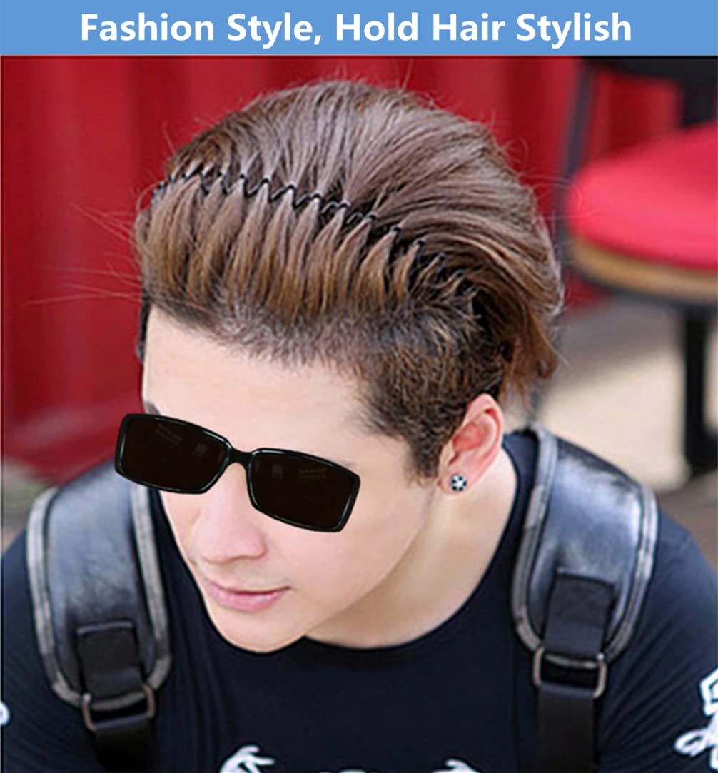 Rubela Metal Hair Bands for Men Women's Headbands Unisex Black Wavy Spring Sports Headband for Men Hoop Clips Accessories Elastic Non Slip Outdoors