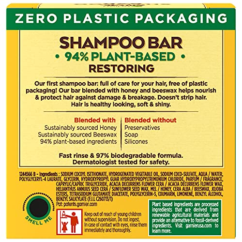 Garnier Whole Blends Restoring Shampoo Bar for Dry, Damaged Hair, Honey Treasures, 2 Oz, 1 Count (Packaging May Vary)