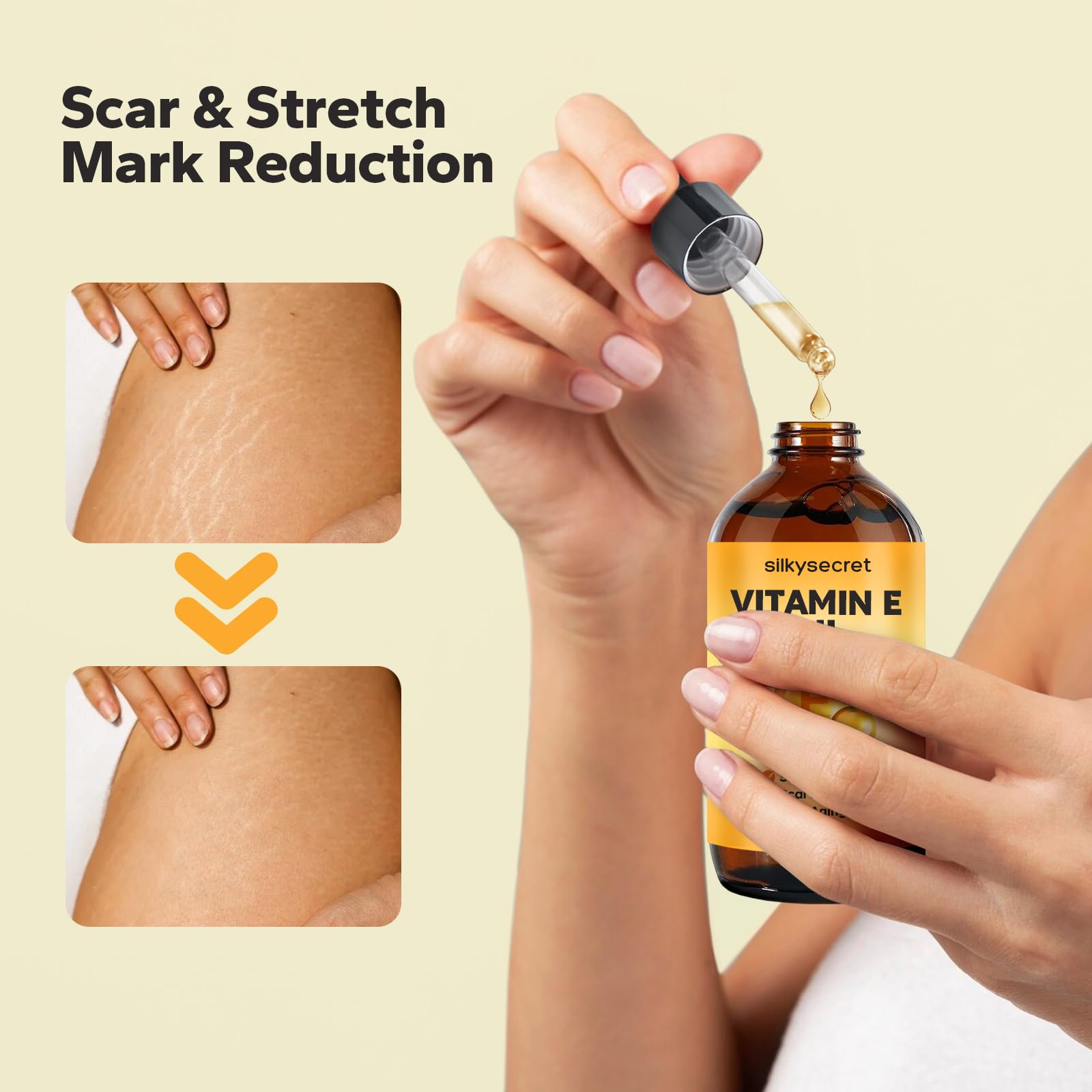 SilkySecret Organic Vitamin E Oil (4.05 Fl Oz), 50,000 IU Face and Body Moisturizer with Almond, Jojoba, and Rosehip Oils, Skincare & Face Moisturizer for Healthy Radiant Skin