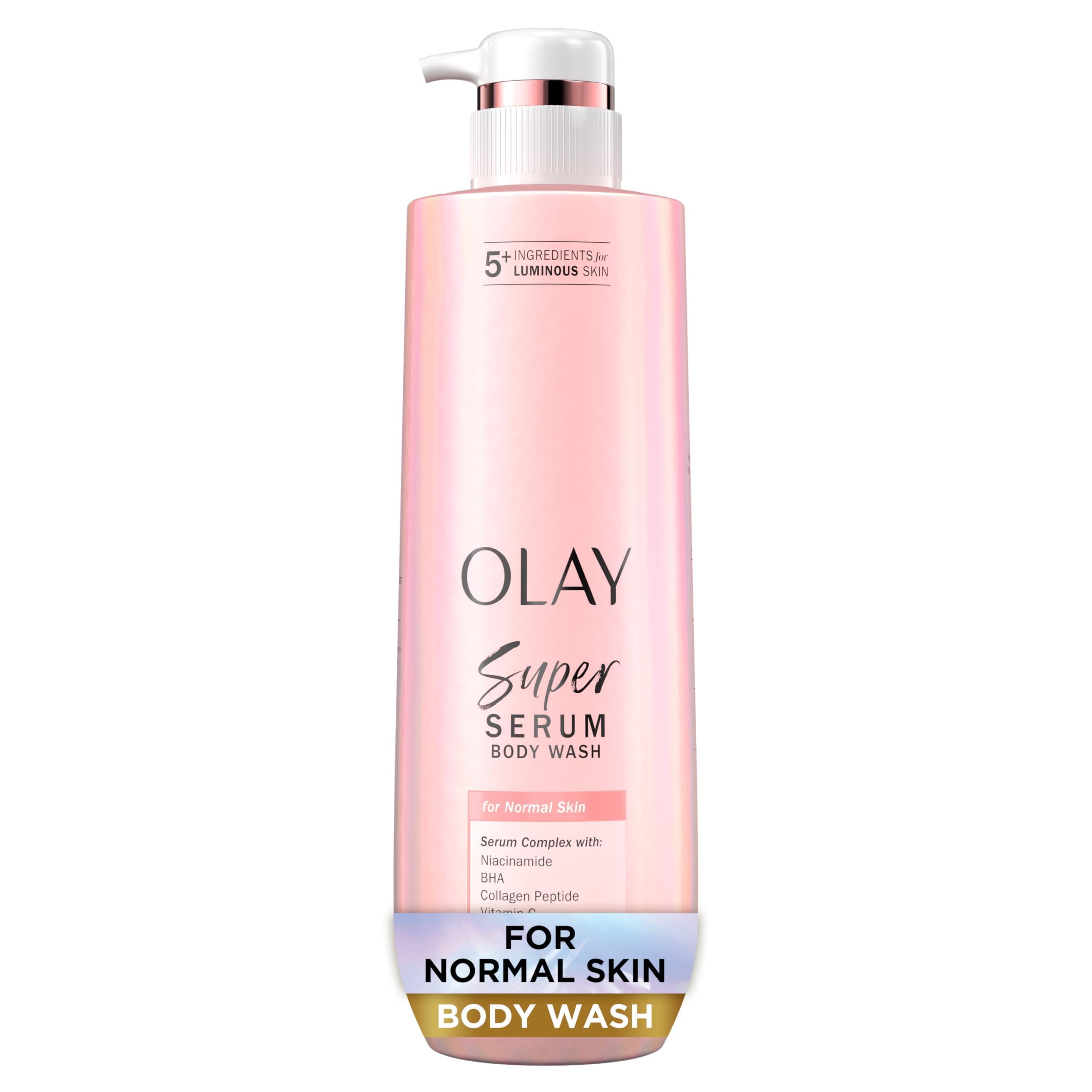 Olay Super Serum Body Wash for Normal Skin, 24hr Long Lasting Hydration, 5+ Ingredient Serum Complex for Bright Even Firm Luminous Skin, 18.5 fl oz