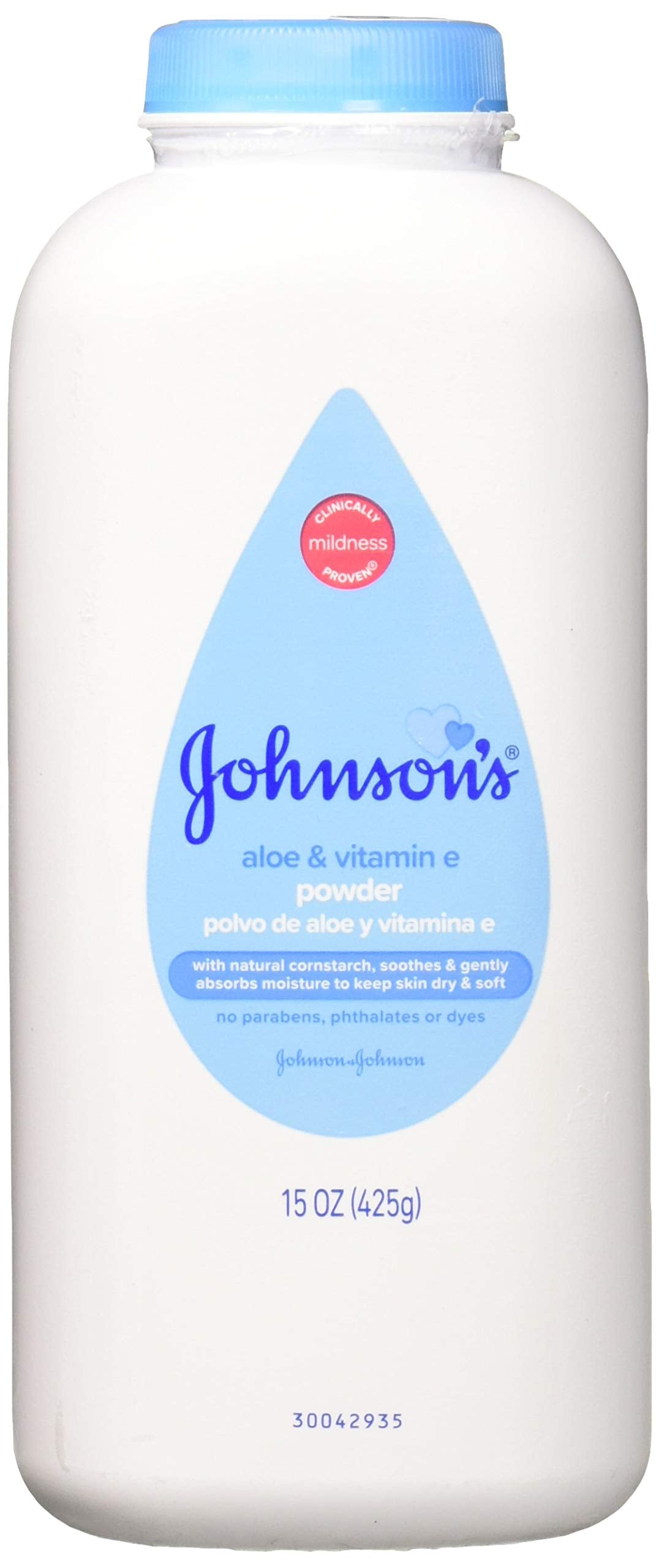 Johnson & Johnson Pure Cornstarch Baby Powder with Soothing Aloe Vera & Vitamin-E ,15 Ounce (6 Pack) (8978449)