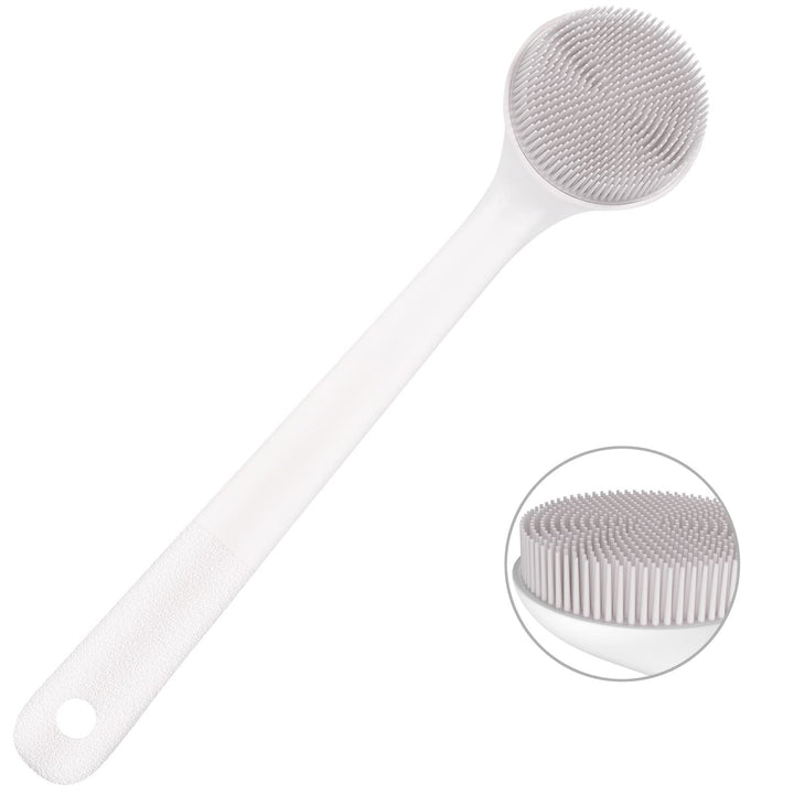 Silicone Back Scrubber for Shower, Back Washer Brush Long Handle with Soft Bristles, Bath Body Shower Exfoliator Brush for Men and Women, BPA Free, Non-Slip (Grey)