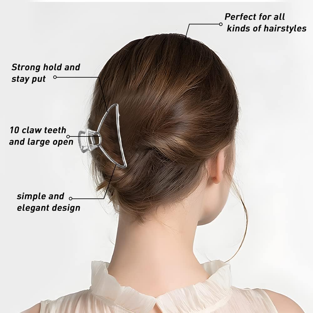 VinBee 3 PACK Large Metal Hair Claw Clips Hair Catch Barrette Jaw Clamp for Women Half Bun Hairpins for Thick Hair (Silver + Gold + Rose Gold)