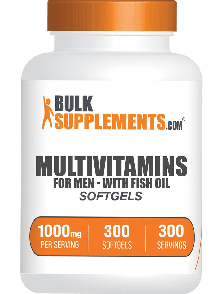 BulkSupplements.com Multivitamin for Men Softgels - Daily Multivitamin, Multimineral Supplement, with Fish Oil - Gluten Free, 1 Men's Multivitamin Softgel per Serving, 300 Count (Pack of 1)