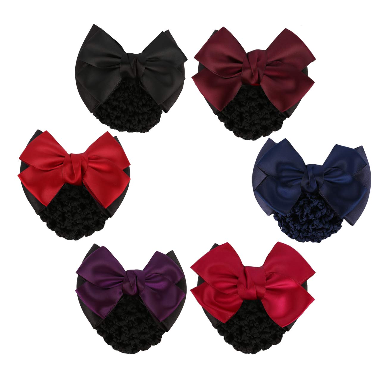 Driew Hair Styling Accessories Snood Net Bow Decorate Barrette Hair Net Bun Cover Net Mix Color 6 Pcs/set