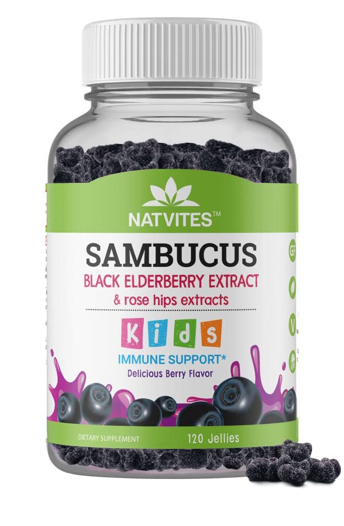 Natvites Elderberry Pectin Gummies for Kids Immune Boosting with Vitamin C & Vitamin D3, Non-GMO, Gluten-Free, Vegan, Nut-Free, Dairy-Free, 120 Gummies (Pack of 1)