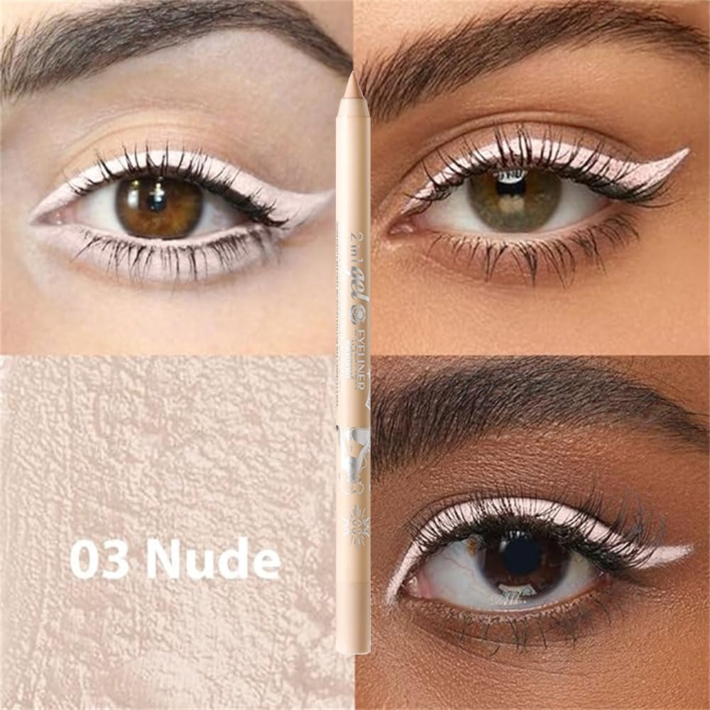 GHFCZOO 2pcs Sharpenable Gel Eyeliner Pencil, Waterproof Smudge-Proof Long Lasting Eye Liner Pen, Smooth Multi-Use Eye Makeup (03 Nude, 2pcs)