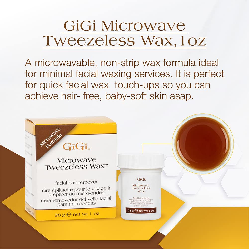GiGi Microwave Tweezeless Wax - Non-Strip Facial Hair Remover, Honey-Infused, 1 oz