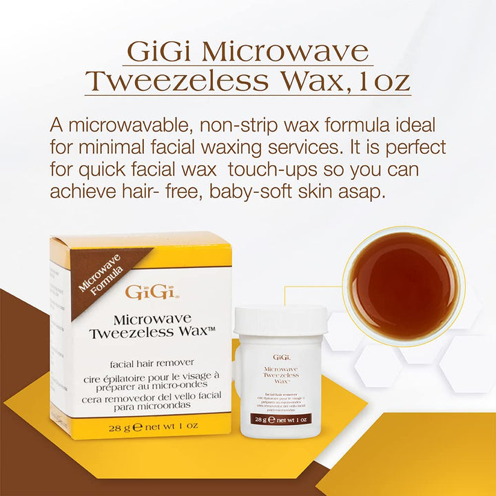 GiGi Microwave Tweezeless Wax - Non-Strip Facial Hair Remover, Honey-Infused, 1 oz