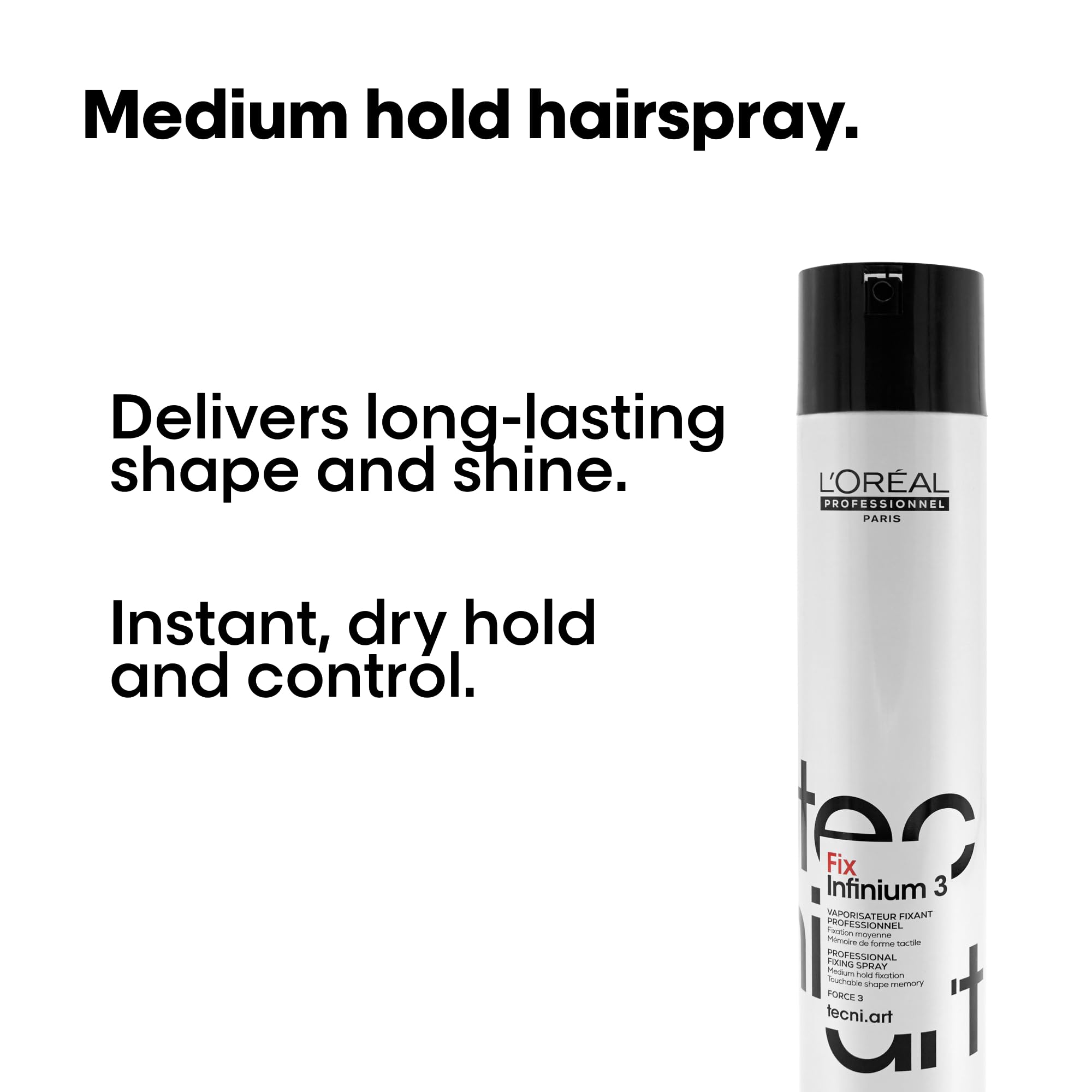 L'Oréal Professionnel Fix Infinium 3 - Medium Hold Hairspray For Lasting Shape and Shine, Reduces Frizz Without Stiffness, Packaging May Vary