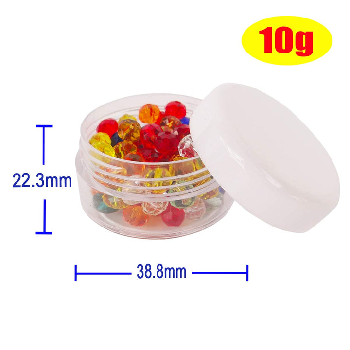 30pcs 10 Gram 10ml Small Jars, Empty Cosmetic Sample Container, Plastic Round Pot WHITE Screw Cap Lid, Tiny 10g Bottle for Makeup, Eye-shadow, Nails, Powder, Jewelry, Slime, Pills, 30 Spatulas +Labels