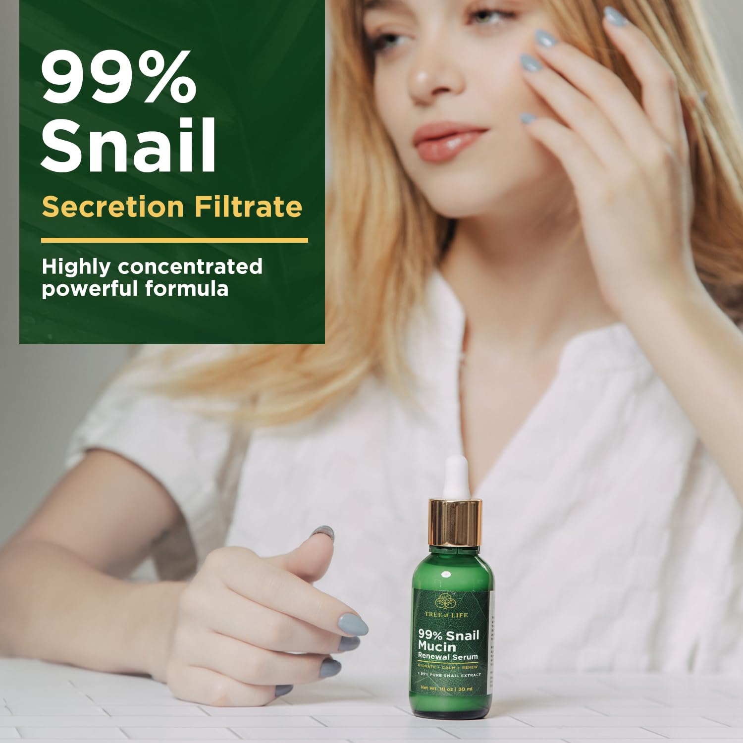 Tree of Life Beauty 99% Snail Mucin Serum - Hydrating Serum for Face with Aloe Vera and Cucumber - Snail Serum Pore Minimizer for Face - Highly Concentrated Skin Care Face Serum for Women 1 Fl Oz