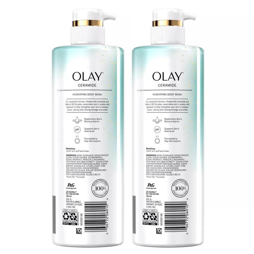 Olay Ceramide Cleansing & Strengthening Women's Body Wash with Ceramide and Vitamin B3 Complex, 17.9 Fl Oz (Pack of 2)
