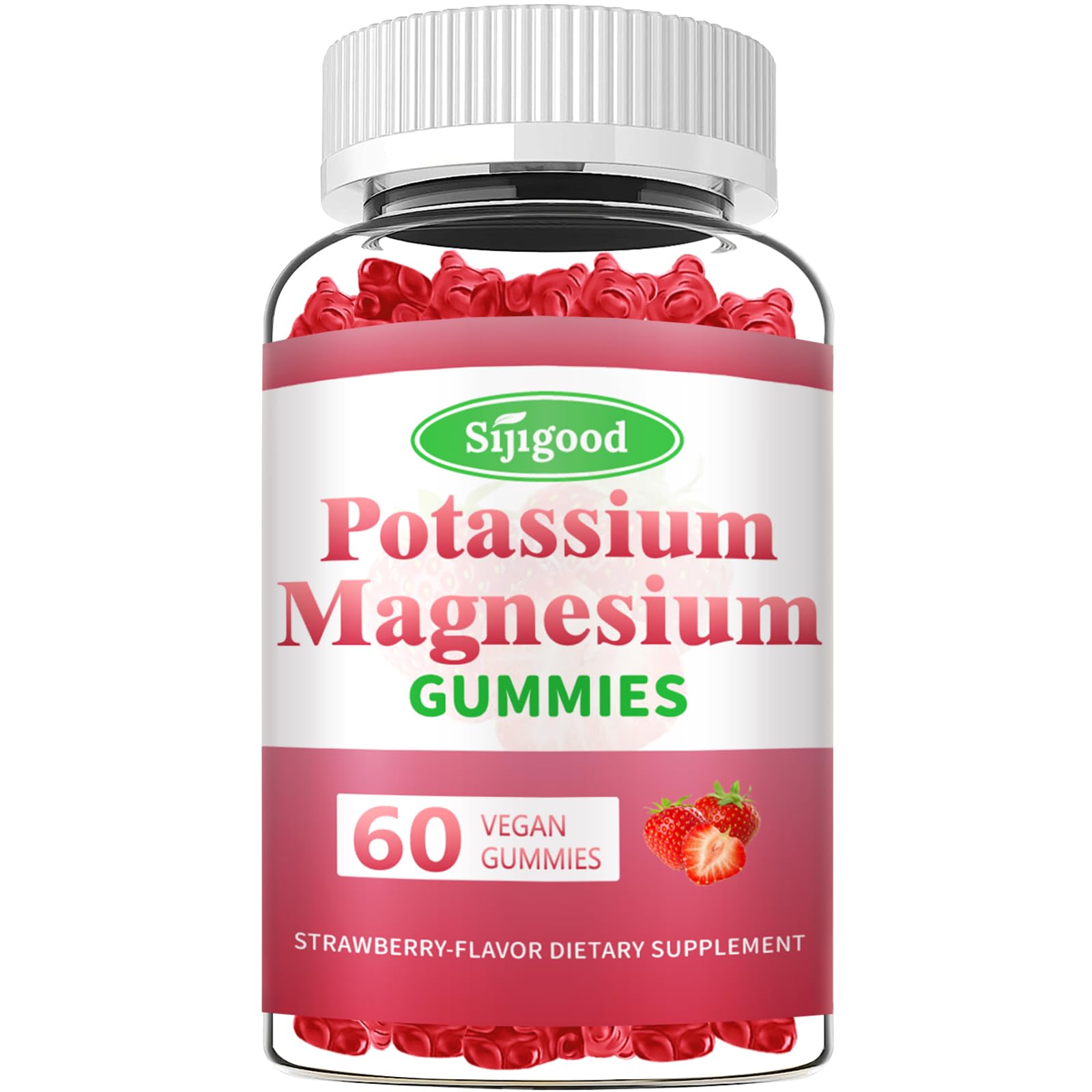 Potassium Magnesium Gummies, High Absorption Magnesium Potassium Supplement with Vitamin B6 for Leg Cramps & Muscle Health, Strawberry, 60 Count