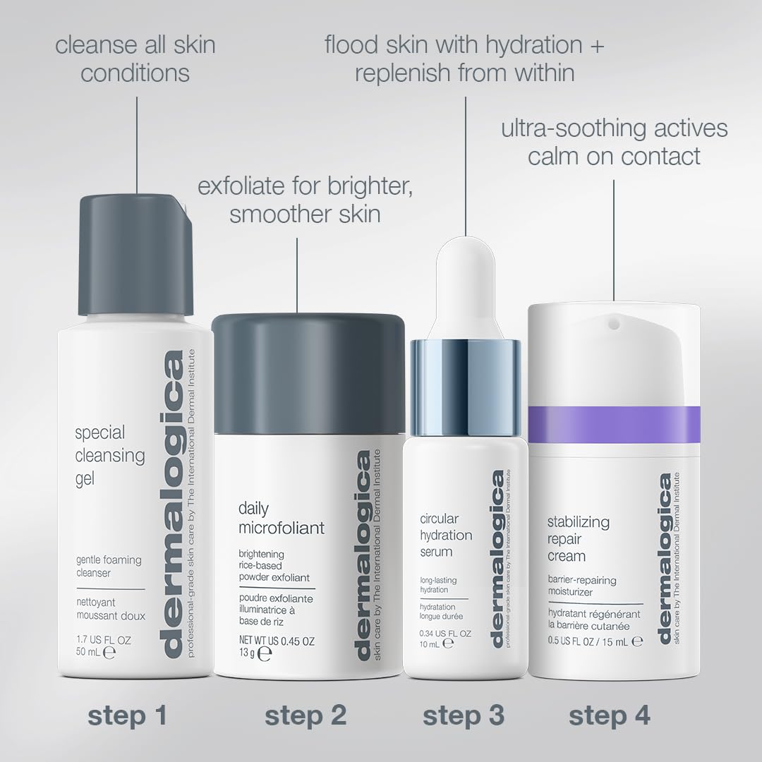 Dermalogica Home for the Holidays – Travel Essentials Kit for On the Go Skin Care, Includes Face Cleanser, Exfolaints, Serum, and Cream