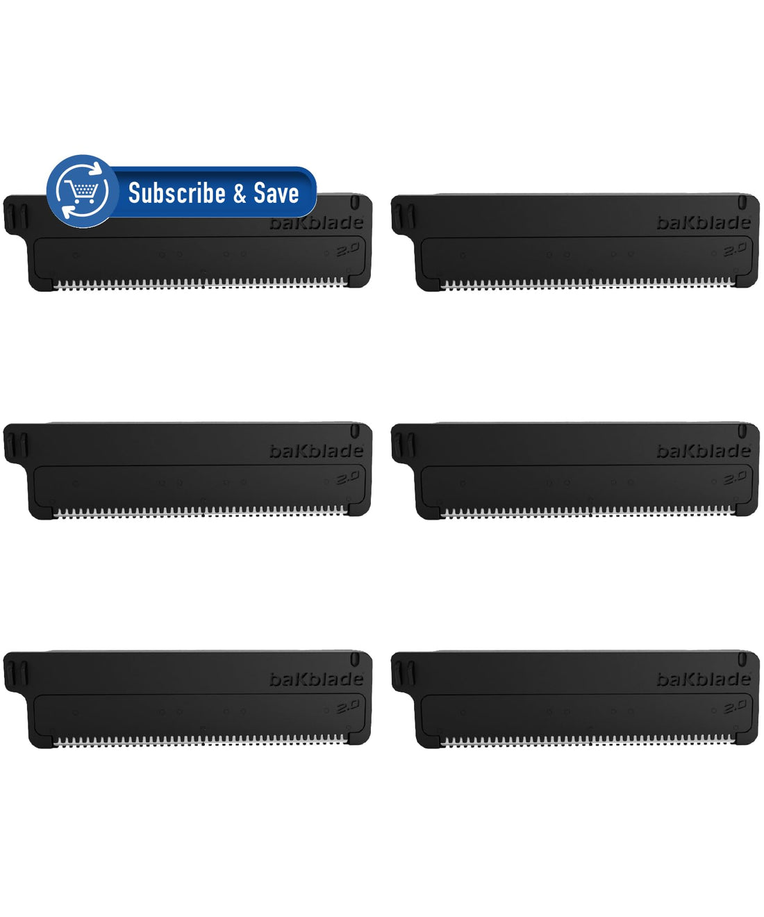 BAKblade 2.0 Refill Cartridges Bundle - Back Hair & Body Shaver Refill Replacement Cartridges, Extra-Wide Wet or Dry Disposable Razor Blades (6 Blades)