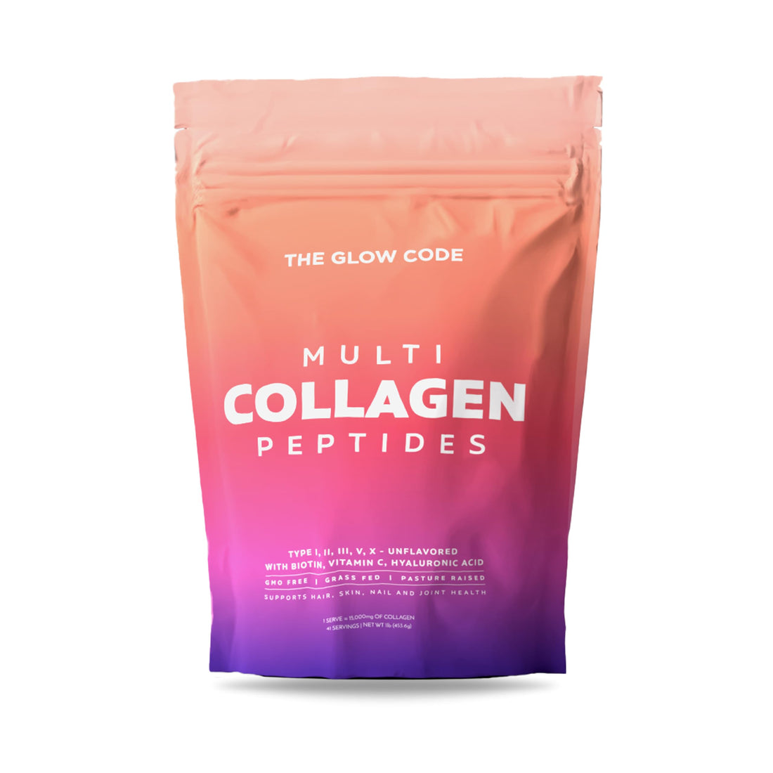 The Glow Code Multi Collagen Peptides – Type I,II,III,V & X Hydrolyzed Collagen Powder, Unflavored, Enhanced with Biotin, Vitamin C & Hyaluronic Acid
