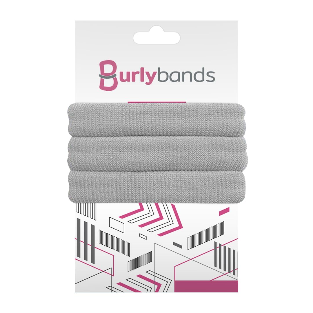Burlybands Large Hair Ties for Thick Heavy or Curly Hair. No Slip No Damage Seamless Ponytail Holders Scrunchies Sports Thick Hair Ties (Lt Gray 3 Pcs)