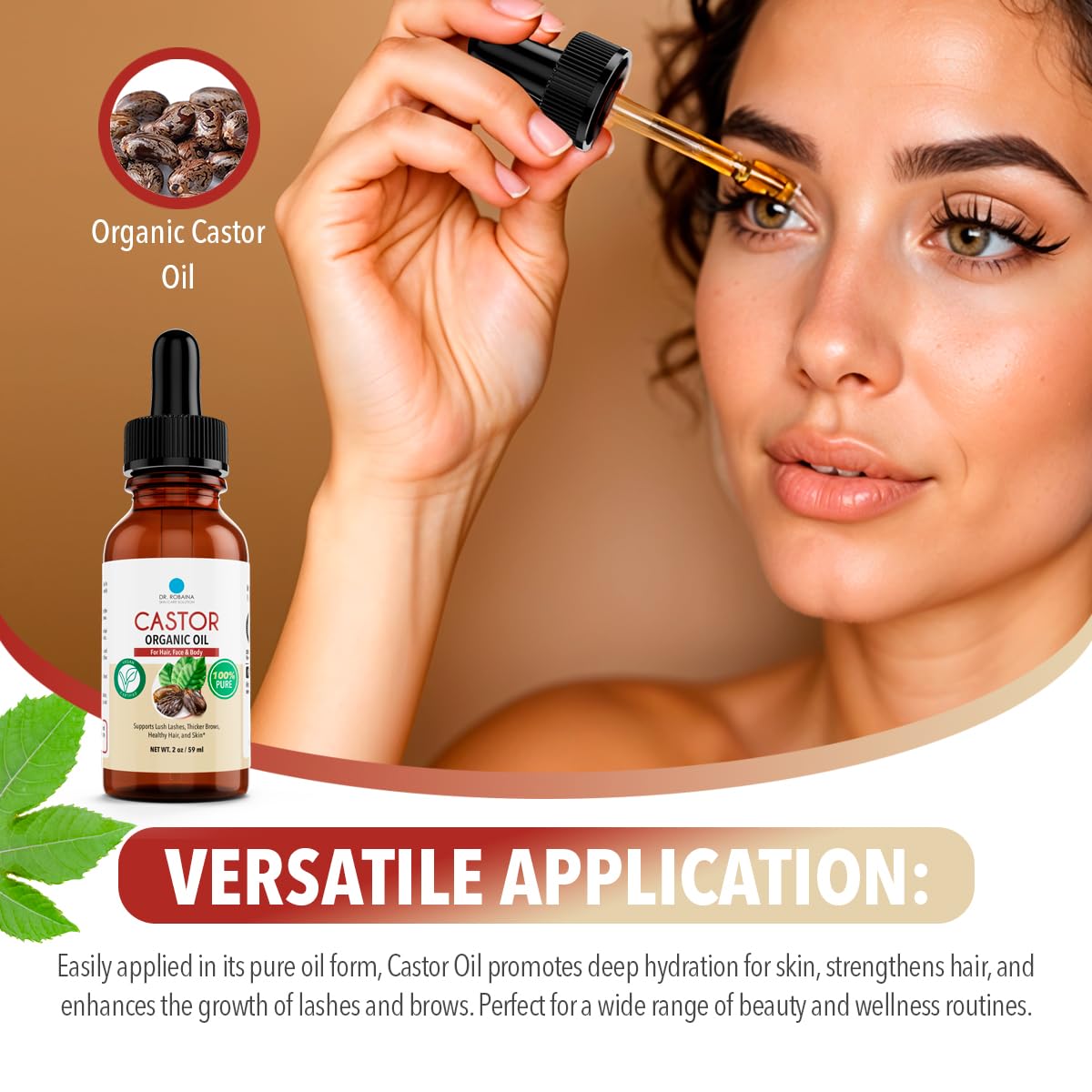 Dr. Robaina 100% Pure Organic Castor Oil – Cold-Pressed for Hair Growth, Deep Skin Hydration, Eyelash & Eyebrow Strengthening – Vegan, Natural Moisturizer, Made in USA