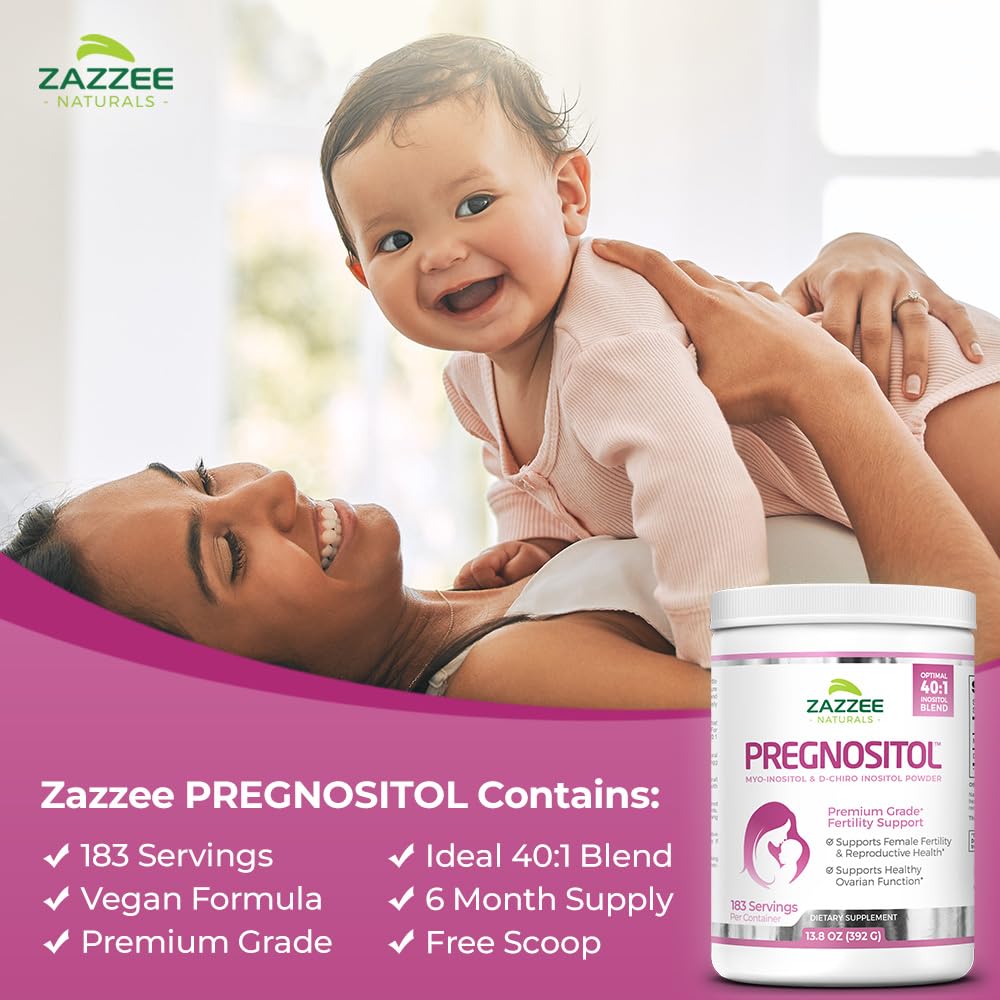 Zazzee PREGNOSITOL Powder, 230 Servings, Ideal 40:1 Ratio, Includes Free Scoop for Exact Dosage, Premium Myo-Inositol, D-Chiro-Inositol and Folic Acid Blend, Vegan, Non-GMO and All Natural