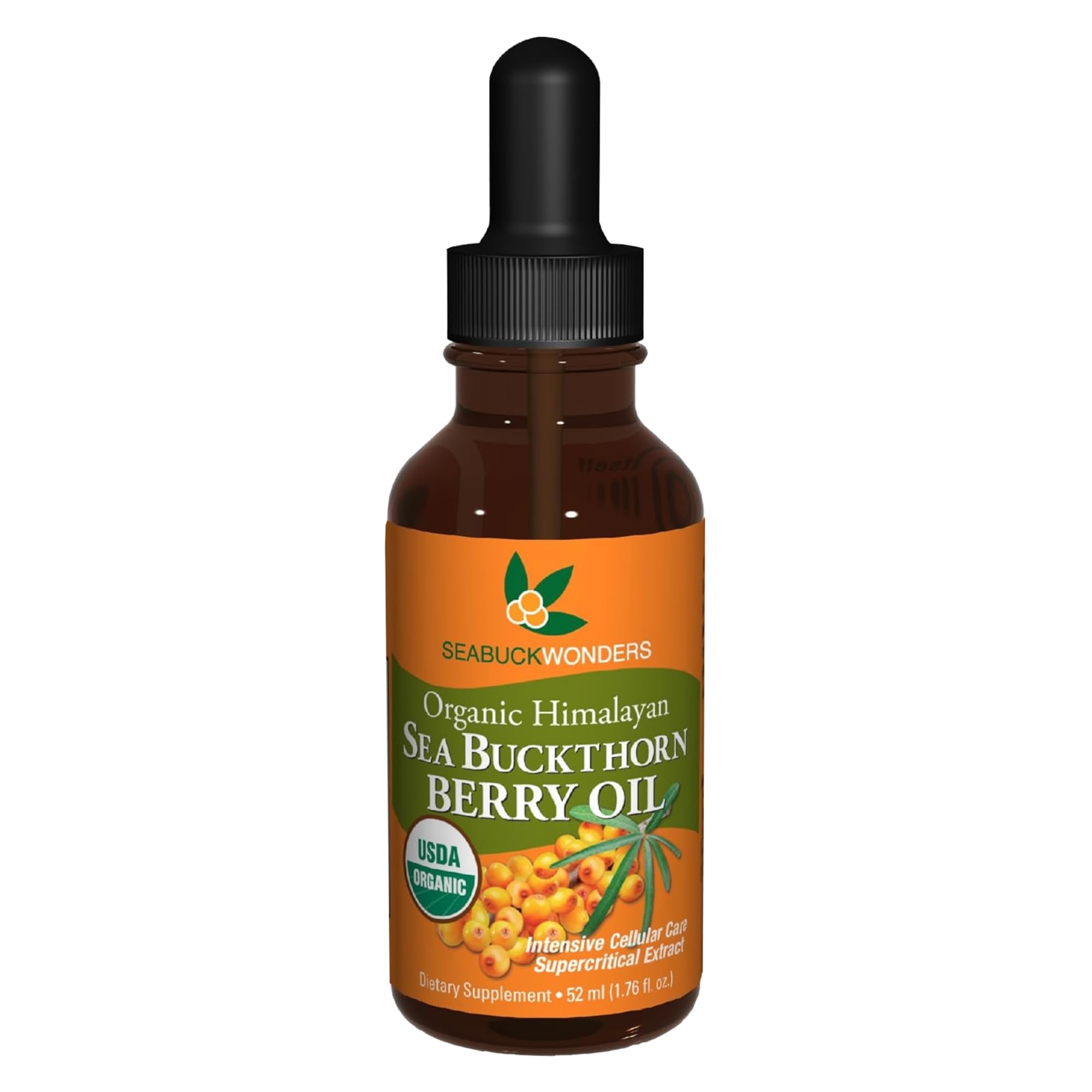 SeabuckWonders Sea Buckthorn Berry Oil, 100% Certified Organic, 1.76 FL OZ Bottle