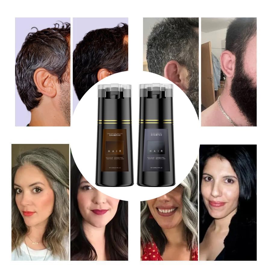 Bupposes Natural Black Hair Color Shampoo, Instant 3-in-1, Ammonia & Paraben Free, Black, Suitable for Dark Hair