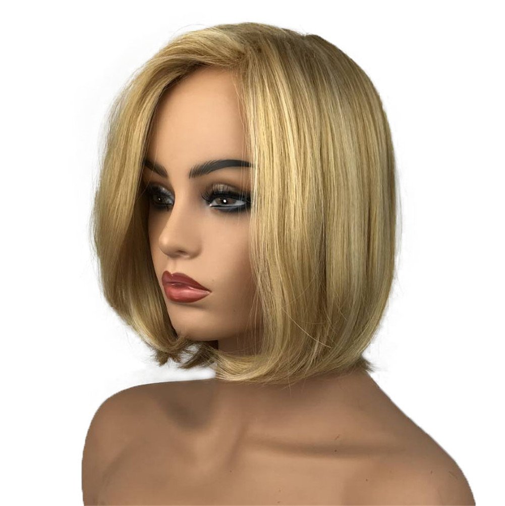 Aimole Women's Medium Length Straight Bob Wigs Blonde Synthetic Wig Full Capless Hair