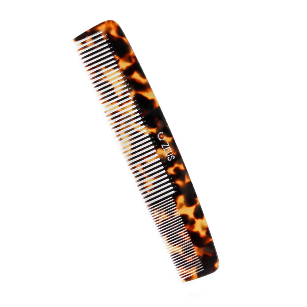 ZEUS 7.5 Saw-Cut Handmade 2-in-1 Beard & Mustache Comb, Tortoiseshell