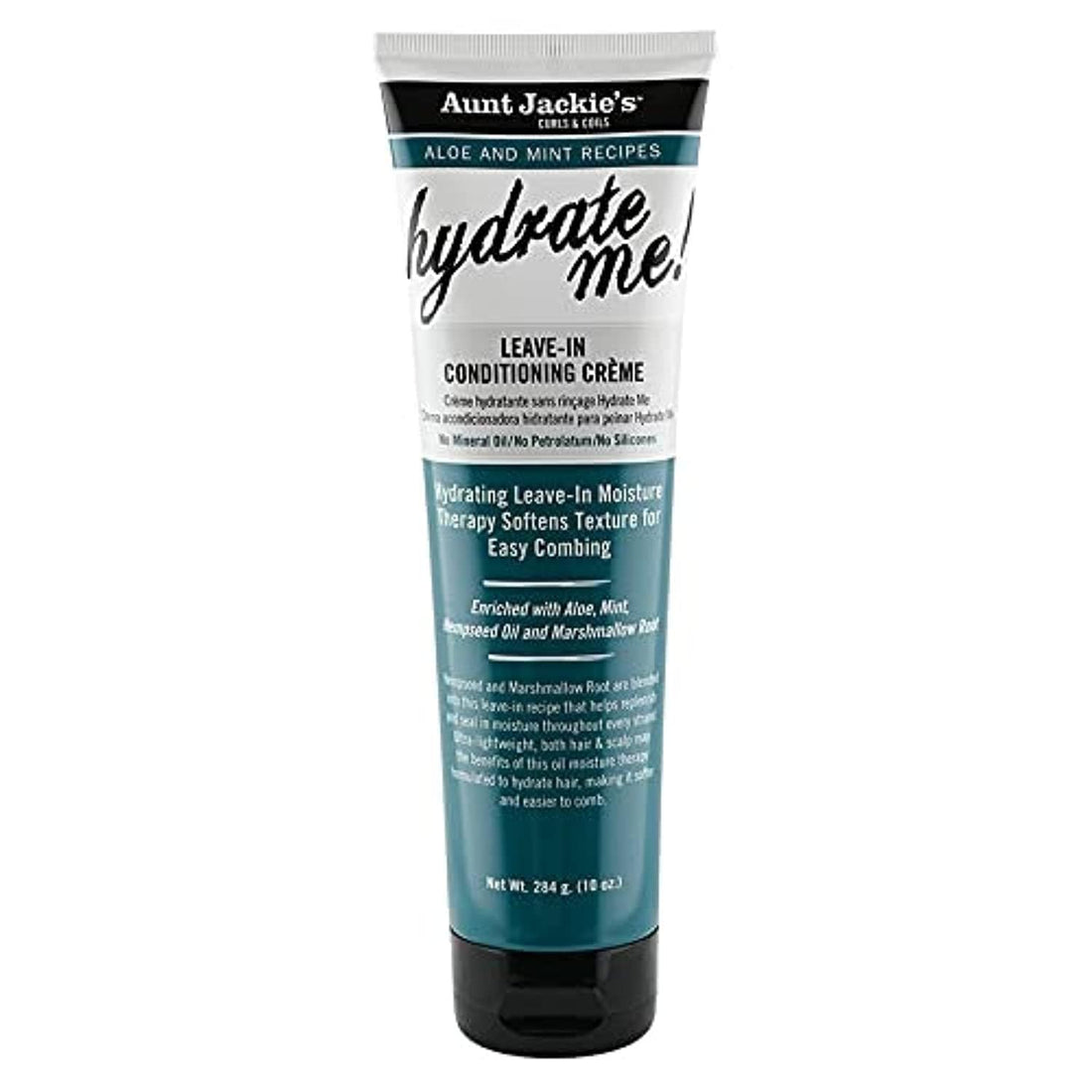 Aunt Jackie's Aloe & Mint Recipes Hydrate Me! Ultra-lightweight Leave-In Hydrating Hair Conditioning Creme With Hempseed and Marshmallow Root, 10 oz