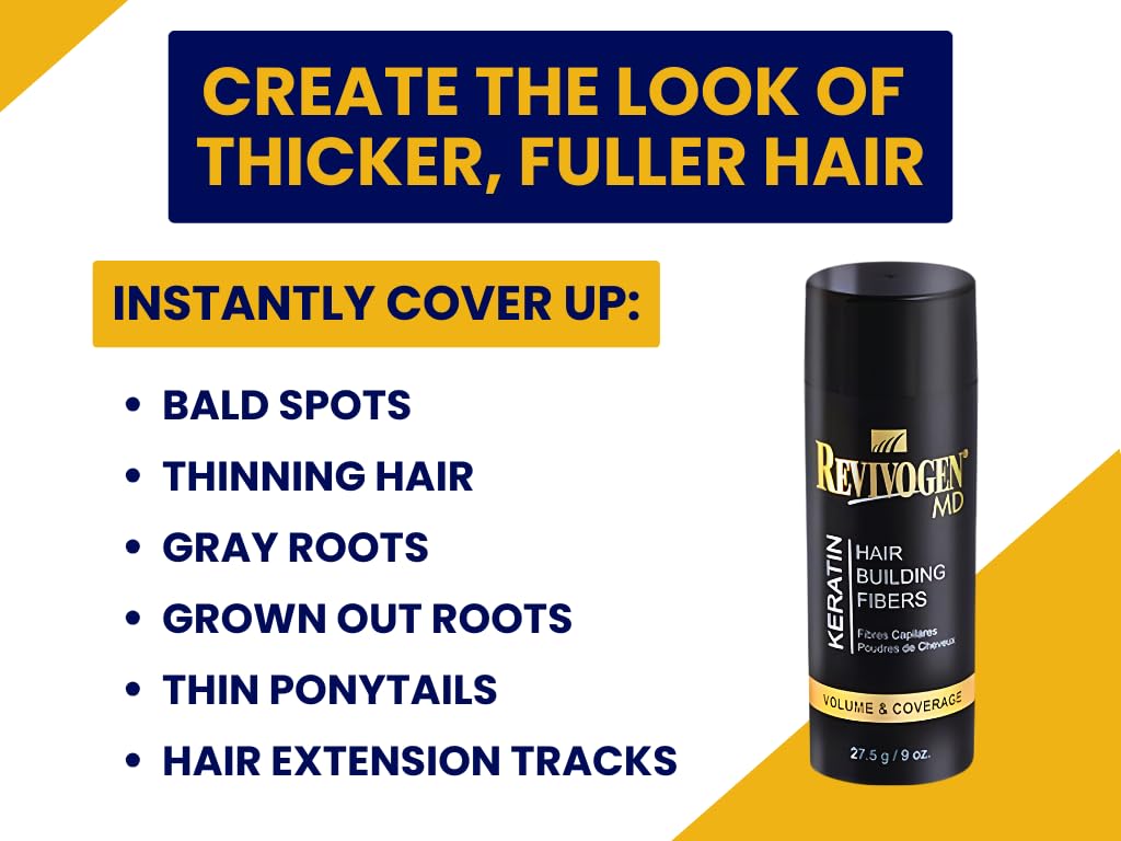 RevivogenMD Keratin Hair Building Fibers, Black, Unscented, 0.9 oz.