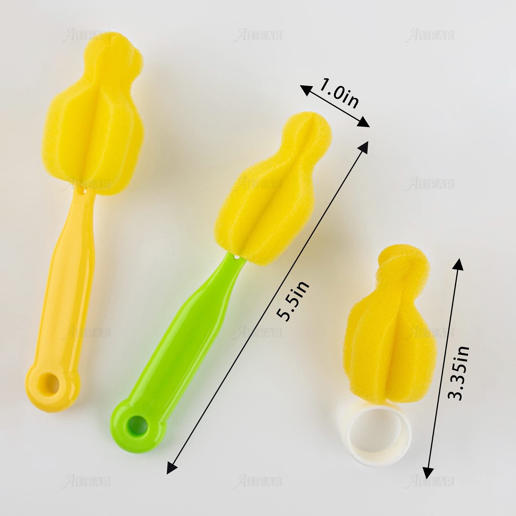 AUEAR, Milk Bottle Nipple Brushes Pacifier Sponge Cleaning Small Brush Cleaner Set for Bottles and Accessories (10 Pcs)