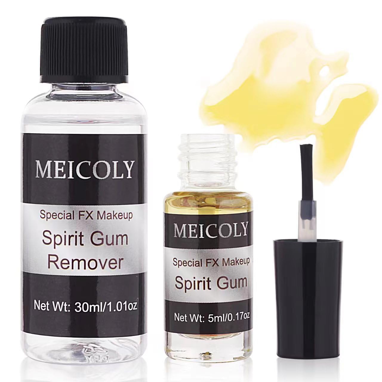 MEICOLY Spirit Gum Adhesive and Remover Combo Kit,Prosthetic Bald Cap Adhesive Glue,Face Skin Glue for Costume,Pro Makeup Glue Adhesive for Face Body Mustache Beard