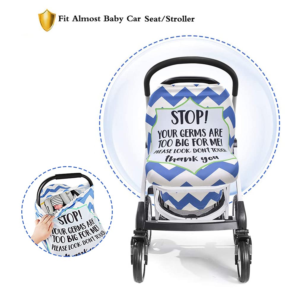 Metplus Stretchy Infant Car Seat Canopy, Metplus Baby Carseat Cover, Soft Nursing Breastfeeding Cover, Multi Use Newborn Carrier/Stroller/Shopping Cart, Boy Girl Shower Gift - No Touch Sign