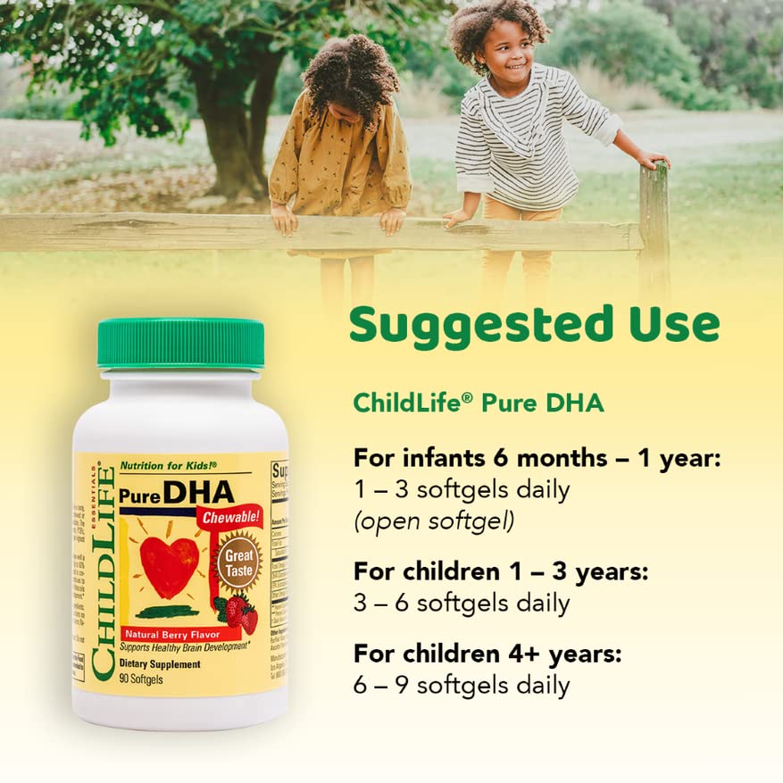 CHILDLIFE ESSENTIALS Pure DHA for Kids - DHA Supplements, DHA EPA Omega 3 Supplement, Children DHA Chewables, Baby DHA, Fish Oil for Toddlers, Gluten Free - Natural Berry, 90 Softgels (Pack of 1)